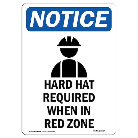 OSHA Notice Sign, Hard Hat Required With Symbol, 14in X 10in Aluminum